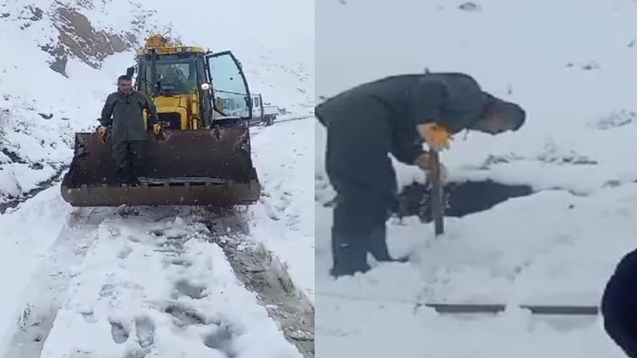 Karlı yolları aşan belediye ekibi su depolarını kontrol etti