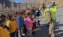 Hakkari’de jandarma ekipleri köydeki öğrencilere trafik eğitimi veriyor