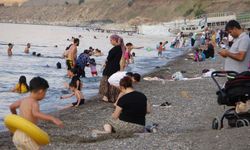 Sıcaktan bunalanlar Van Gölü'nde yüzerek serinliyor