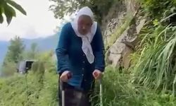 Yolu olmayınca 400 metre patika yoldan koltuk değnekleri ile yürüyor