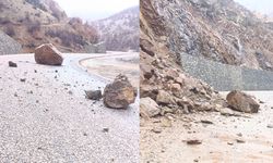 Şemdinli’de dev kayalar yolu kapattı: Ekipler müdahale ediyor
