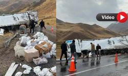 Van-Hakkâri Yolunda Yüklü Tır Devrildi: 1 Yaralı