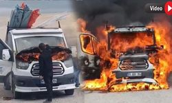 Hakkari-Van kara yolunda kamyonet alev alev yandı