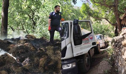 Hakkâri’de 400 balya ot yanarak kullanılamaz hale geldi