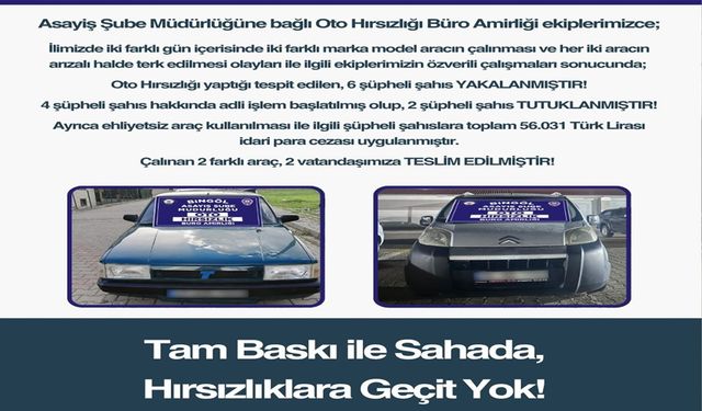 Bingöl’de oto hırsızlığı yapan 6 şüpheli yakalandı