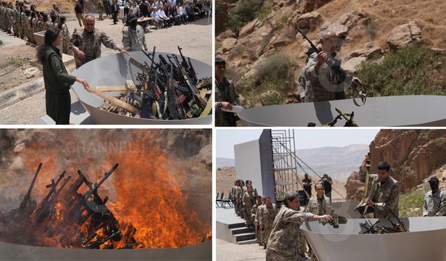 30 kişilik PKK’li grup silahlarını yaktı: İlk kareler