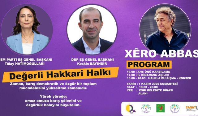 Xero Abbas, DEM Parti’nin Hakkari’deki açılış şölenine katılacak