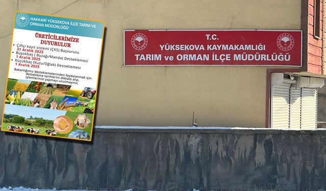 Yüksekovalı Çiftçiler Dikkat! Son Tarih Belli Oldu
