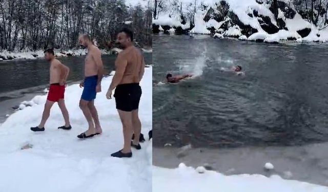 Karların arasından buz gibi nehre: Tunceli’de 3 arkadaş soğuğa meydan okudu