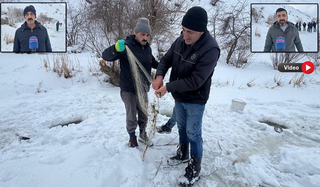Yüksekova’da buz tutan Zap Suyu’nda balık avı