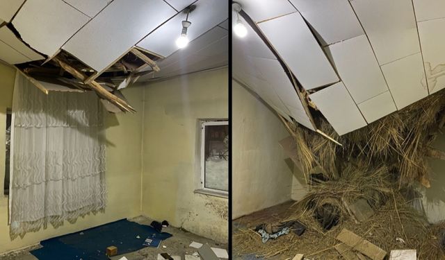 Yüksekova’da kar kütlesinin ağırlığına dayanamayan evin tavanı çöktü