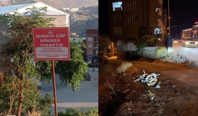 Hakkari’de uyarı tabelasını söküp aynı noktaya çöp bıraktılar