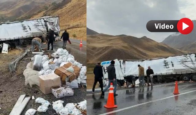 Van-Hakkâri Yolunda Yüklü Tır Devrildi: 1 Yaralı