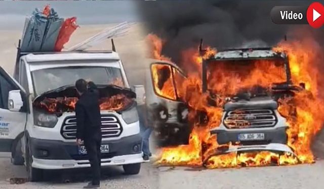 Hakkari-Van kara yolunda kamyonet alev alev yandı
