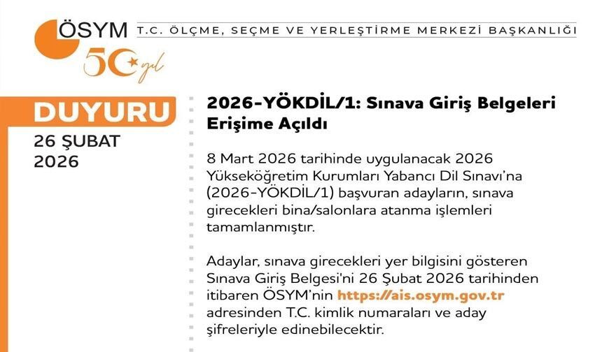 YÖKDİL’e giriş belgeleri erişime açıldı