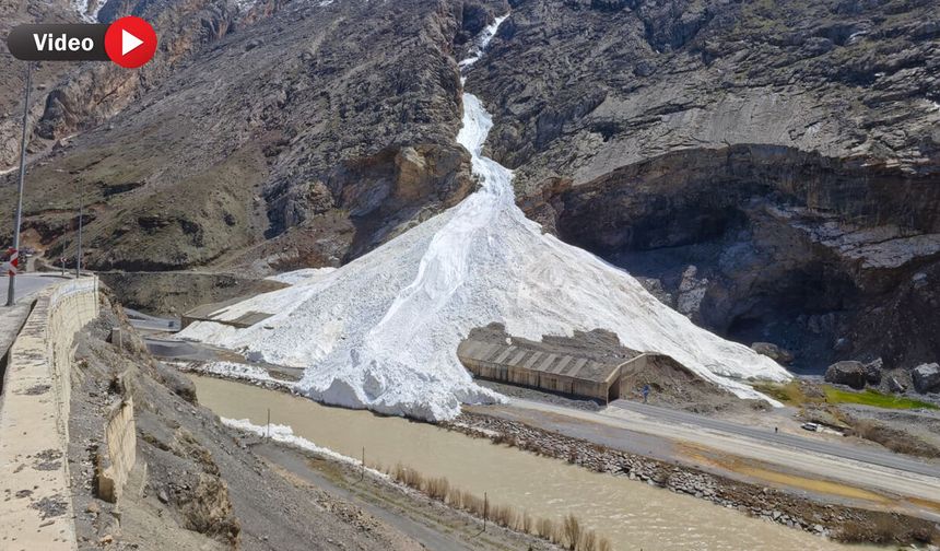 Hakkari'de zay suyuna düşen çığ böyle görüntülendi