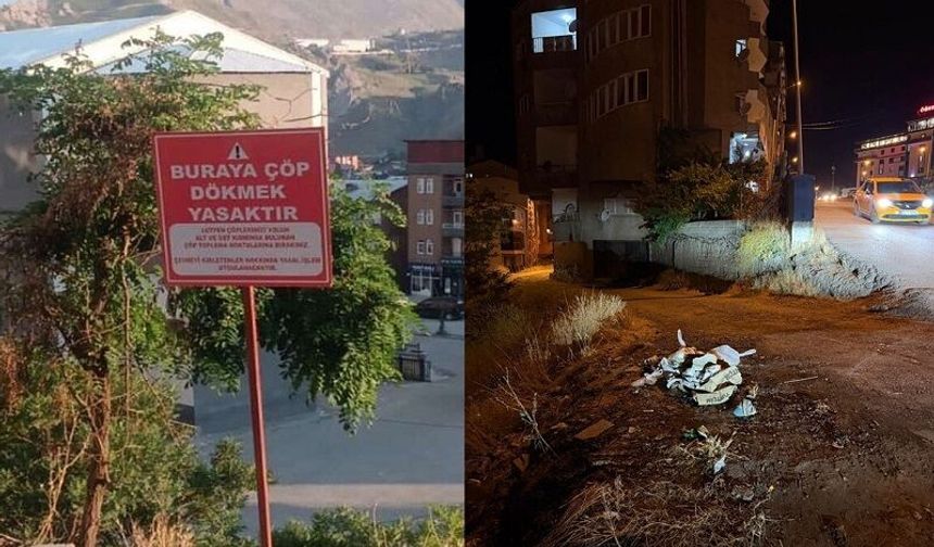 Hakkari’de uyarı tabelasını söküp aynı noktaya çöp bıraktılar