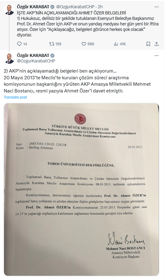 Ahmet Özer Mektup